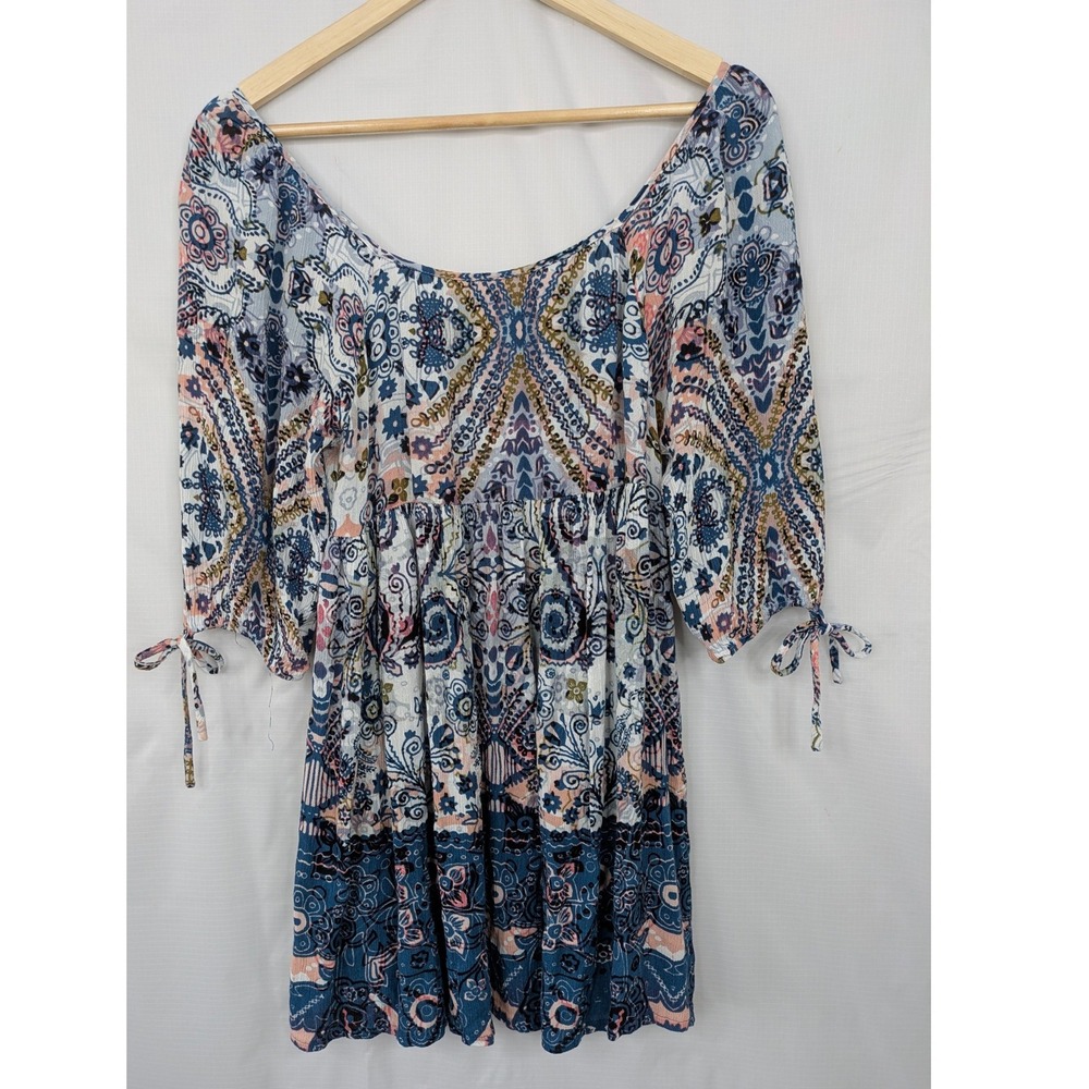 Princess Vera Wang Boho Peasant Top Women Medium Blue Pink Cutout Back
